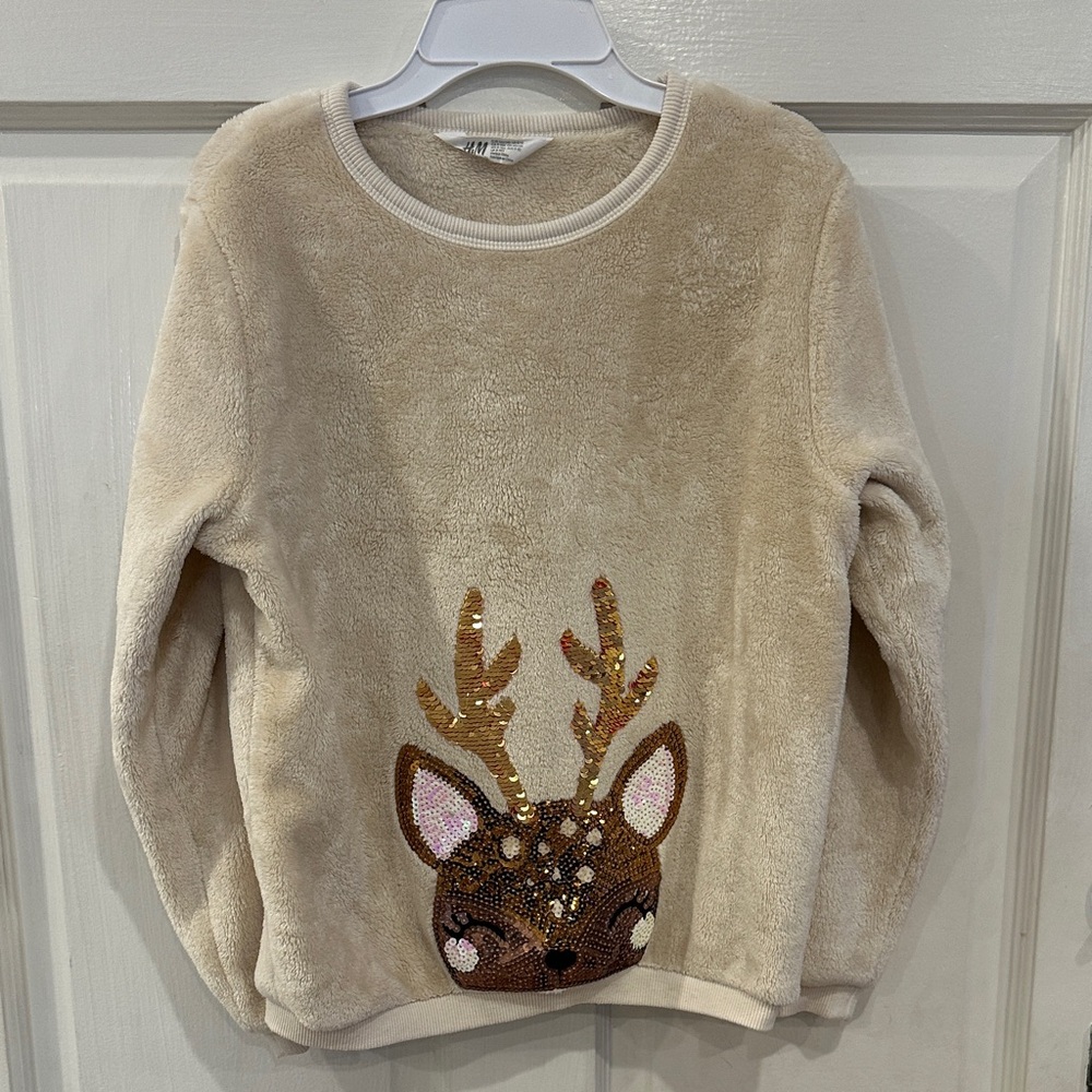 H&M Girls Reindeer Fleece Sweater Size 8-10
